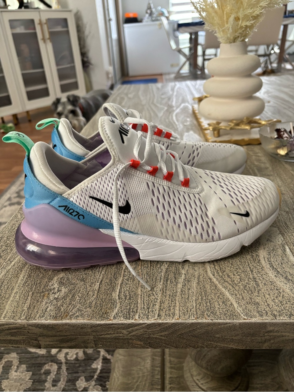 Nike 270 Men’s White Sneakers with Purple, Blue & Black Accents